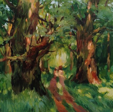 Peinture intitulée "Under the trees" par Elena Utkina, Œuvre d'art originale, Huile