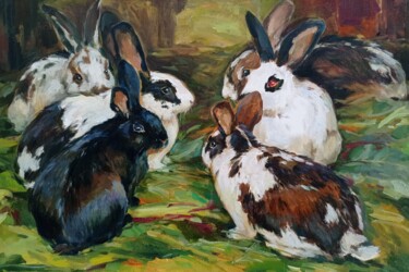 Pintura intitulada "Rabbits. Soft creat…" por Elena Utkina, Obras de arte originais, Óleo