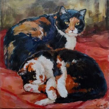 Ζωγραφική με τίτλο "Calico cats" από Elena Utkina, Αυθεντικά έργα τέχνης, Λάδι