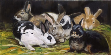 Pintura intitulada "Rabbits" por Elena Utkina, Obras de arte originais, Óleo