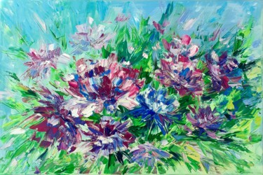 Painting titled "Bright Flowers Pain…" by Elena Vik, Original Artwork, Oil Mounted on Wood Stretcher frame