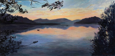 Painting titled "Sunset on Lake Tele…" by Elena Volkova, Original Artwork, Oil