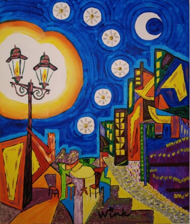 Schilderij getiteld "Streetlight 01" door Elena Wink, Origineel Kunstwerk, Acryl Gemonteerd op Frame voor houten brancard