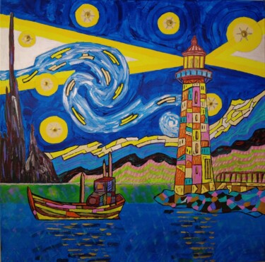 Painting titled "Lighthouse 02." by Elena Wink, Original Artwork, Acrylic Mounted on Wood Stretcher frame