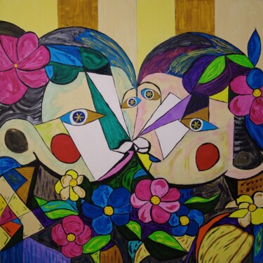 Painting titled "Lovers 01." by Elena Wink, Original Artwork, Acrylic Mounted on Wood Stretcher frame