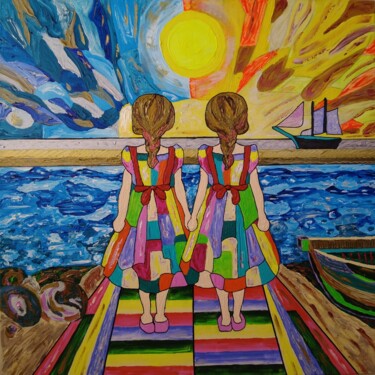 Painting titled "Twins 01." by Elena Wink, Original Artwork, Acrylic Mounted on Wood Stretcher frame