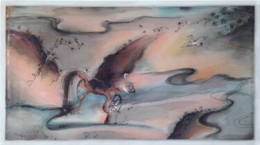 Peinture intitulée "Birds on the river" par Elena Zimovets, Œuvre d'art originale, Acrylique Monté sur Panneau de bois