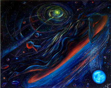 Painting titled "Cosmic surfing"" by Elena Zimovets, Original Artwork, Acrylic