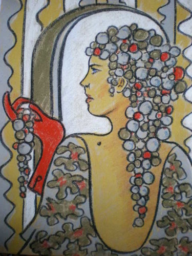 Dessin intitulée "Le gant rouge" par Elena Loukinykh-Passet, Œuvre d'art originale