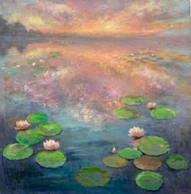 Painting titled "Sunset and Water li…" by Elena Mikhailova, Original Artwork, Acrylic