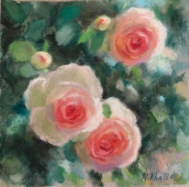 Drawing titled "Garden roses" by Elena Mikhailova, Original Artwork, Watercolor