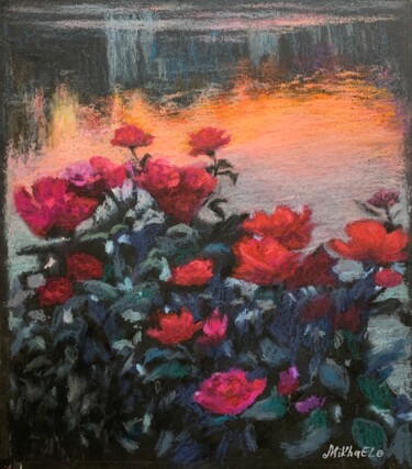 Painting titled "Roses at sunset" by Elena Mikhailova, Original Artwork, Pastel