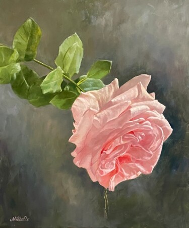 Painting titled "Queen rose" by Elena Mikhailova, Original Artwork, Oil Mounted on Wood Stretcher frame
