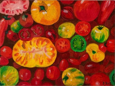 Pittura intitolato "Tomato love" da Elena Artemyeva Pulino, Opera d'arte originale, Olio