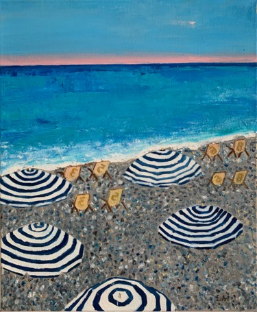 Pintura titulada "Nice plage" por Elena Artemyeva Pulino, Obra de arte original, Oleo