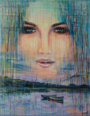 Painting titled "A Look Through Time" by Elena Averina, Original Artwork, Acrylic Mounted on Wood Stretcher frame