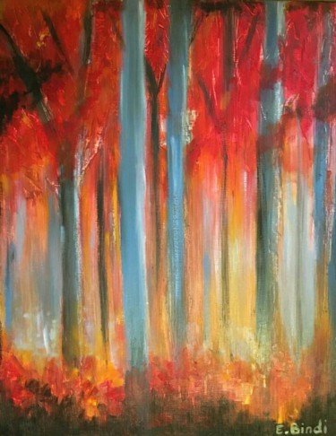 Pittura intitolato "Il bosco incantato" da Elena Bindi, Opera d'arte originale, Olio