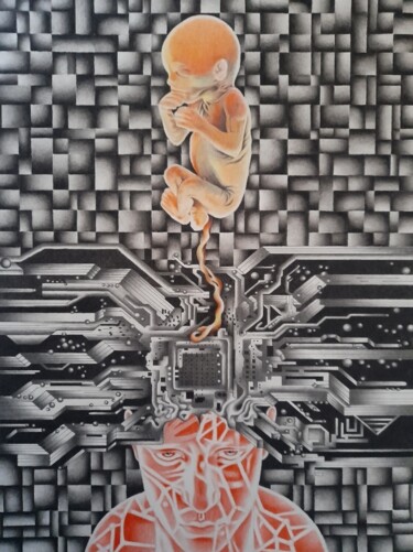 Peinture intitulée "DIGITALE PARTO MENT…" par Futuretico, Œuvre d'art originale, Fusain