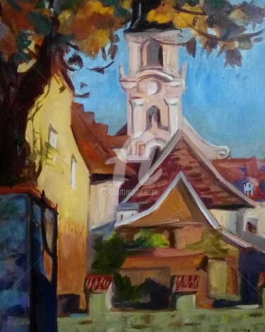 Painting titled "Old town" by Elena Chmel, Original Artwork, Oil