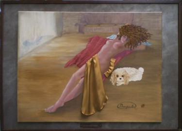 Pintura titulada "By the Fireplace -…" por Elena Dimopoulos, Obra de arte original