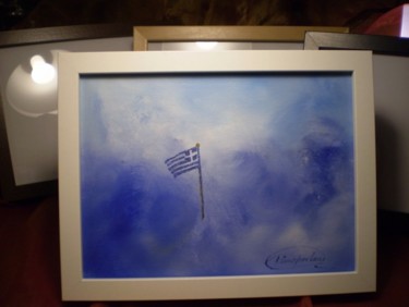 Картина под названием "Greek flag (G17)" - Elena Dimopoulos, Подлинное произведение искусства, Масло