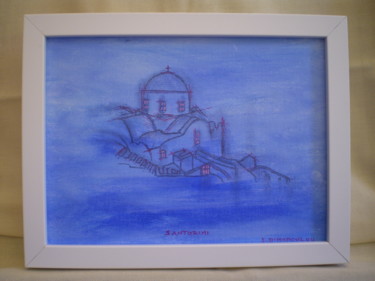 Painting titled "Greek Islands - San…" by Elena Dimopoulos, Original Artwork, Oil
