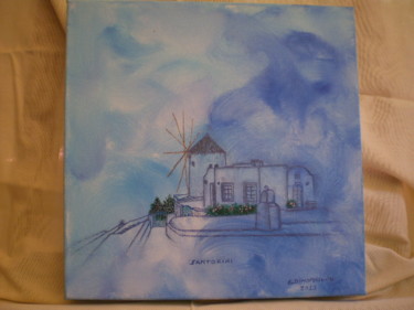 Painting titled "Greek Islands - San…" by Elena Dimopoulos, Original Artwork, Oil