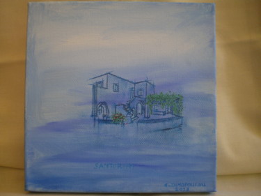 Painting titled "Greek Islands - San…" by Elena Dimopoulos, Original Artwork, Oil