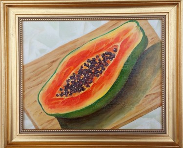 Painting titled "Papaya" by Elena Dobrynina, Original Artwork, Oil Mounted on Cardboard
