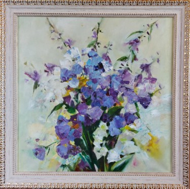 Painting titled "Цветы" by Elena Dobrynina, Original Artwork, Oil Mounted on Wood Stretcher frame