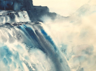 Painting titled "Frozen Niagara" by Elena Genkin, Original Artwork, Watercolor