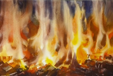 Painting titled "Elements. Fire" by Elena Genkin, Original Artwork, Watercolor