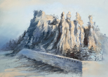 Disegno intitolato "Mystical Mountains.…" da Elena Genkin, Opera d'arte originale, Pastello