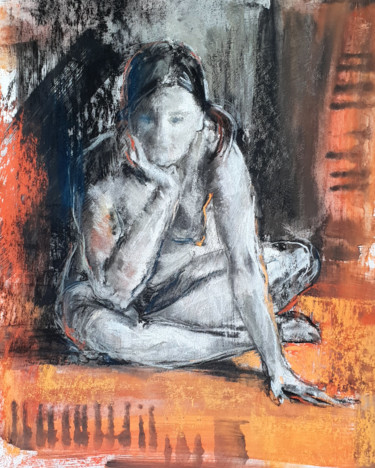 Dessin intitulée "I'm alone again" par Elena Genkin, Œuvre d'art originale, Pastel