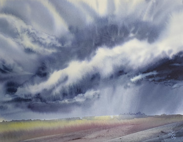 Pittura intitolato "Thunderstorm. 1st e…" da Elena Genkin, Opera d'arte originale, Acquarello