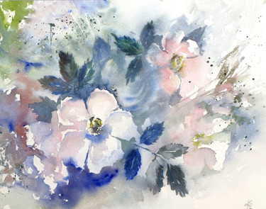 Painting titled "Bridal Bouquet" by Elena Genkin, Original Artwork, Watercolor