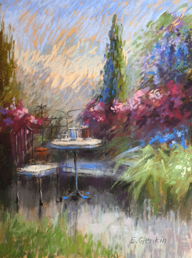 Schilderij getiteld "Monet's garden" door Elena Genkin, Origineel Kunstwerk, Pastel