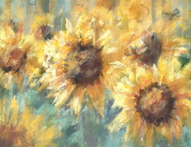 Pittura intitolato "Sunflowers fields.…" da Elena Genkin, Opera d'arte originale, Pastello