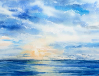 Painting titled "Sunset over the Med…" by Elena Genkin, Original Artwork, Watercolor