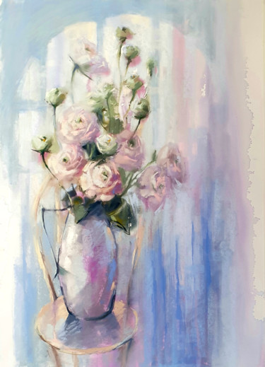 Malerei mit dem Titel "WHITE FLOWERS BOUQU…" von Elena Genkin, Original-Kunstwerk, Pastell