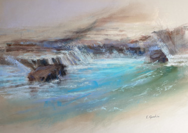 Drawing titled "Quiet Seashore" by Elena Genkin, Original Artwork, Pastel