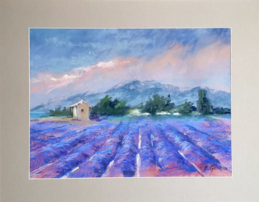 Drawing titled "Lavender Fields" by Elena Genkin, Original Artwork, Pastel