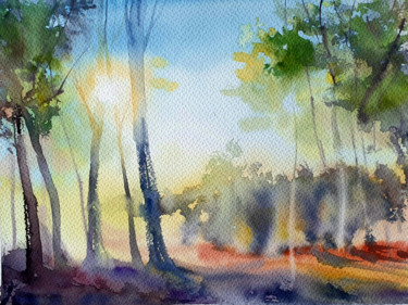 Painting titled "Sunlight through th…" by Elena Genkin, Original Artwork, Watercolor