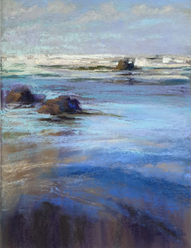 Disegno intitolato "Seashore. Low water." da Elena Genkin, Opera d'arte originale, Pastello