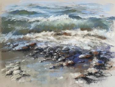Dessin intitulée "Rocky seashore: clo…" par Elena Genkin, Œuvre d'art originale, Pastel