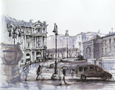 Disegno intitolato "Cities Portraits. R…" da Elena Genkin, Opera d'arte originale, Pennarello