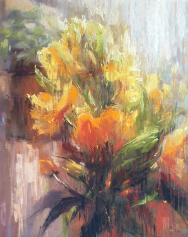 Painting titled "My Sunny Balcony" by Elena Genkin, Original Artwork, Pastel