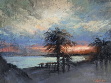 Painting titled "Palm Beach Sunset" by Elena Genkin, Original Artwork, Pastel