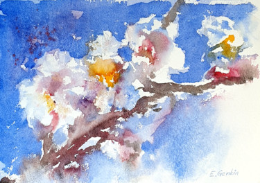Malerei mit dem Titel "Almonds blossom" von Elena Genkin, Original-Kunstwerk, Aquarell