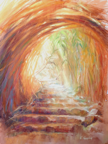 Pittura intitolato "Stairway to Heaven" da Elena Genkin, Opera d'arte originale, Pastello